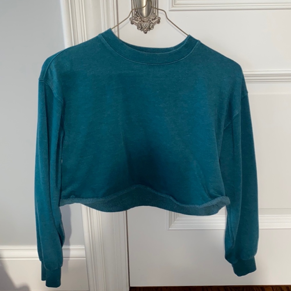 Wild Fable Teal New York Long Sleeve Cropped Top